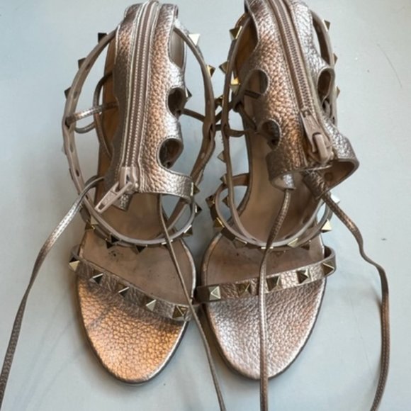 Valentino Rock Stud Leather Lace-Up Gladiator Sandals - Picture 2 of 14